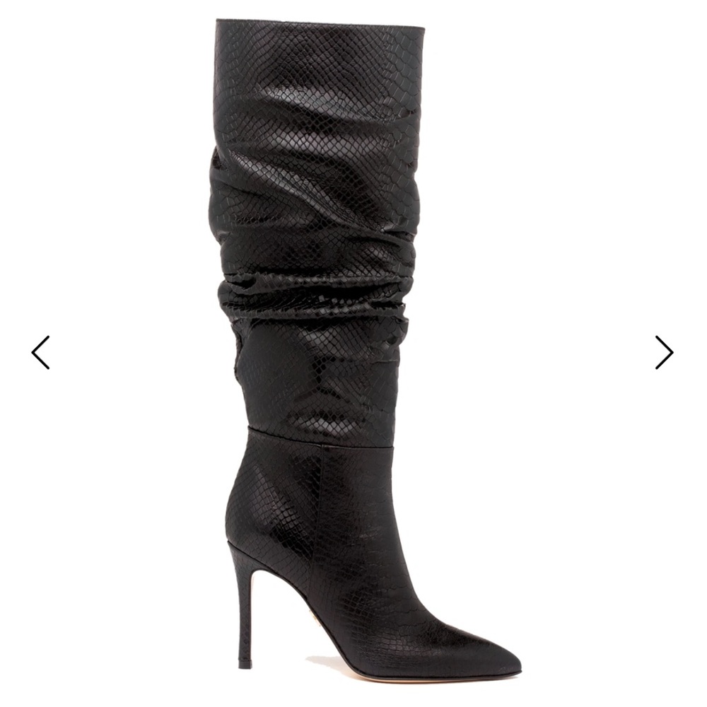 Beautiisoles Pam Black Metallic Leather Heeled Party Boot | Size 8